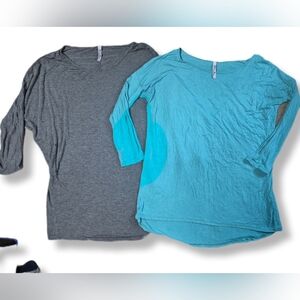 Set of SuperLine Women's  Dolman 3/4 Sleeve Scoop Neck Solid Color Stretch Tops